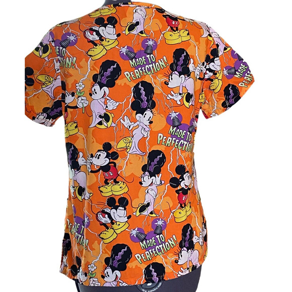 Disney Mickey Minnie Mouse Size XS Orange Scrub Top Shirt "MADE TO PERFECTION" - Picture 2 of 6